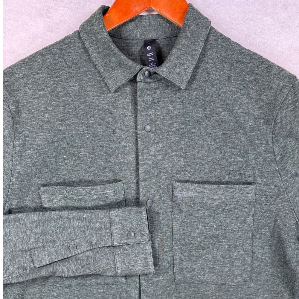 Lululemon Overshirt Mens Green Heathered‎ Snap Front Shirt Jacket Size S